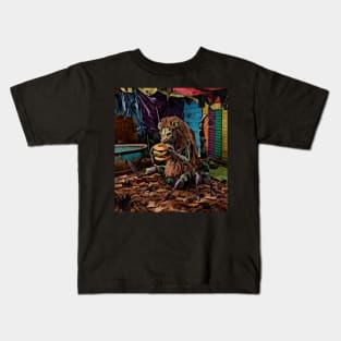 watercolor locust with lions head eating double cheeseburger Kids T-Shirt